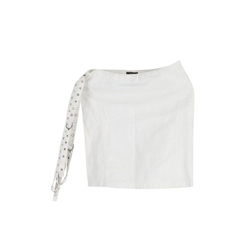 Versace Eyelet Detail Belted Mini Skirt in Ecru Cotton